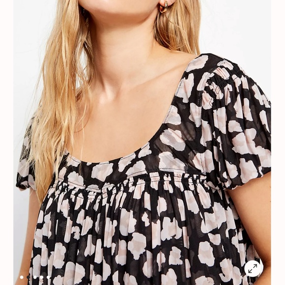 Free People Meg’s leopard print crop top black pink bubble hem mesh size XS - Picture 12 of 12